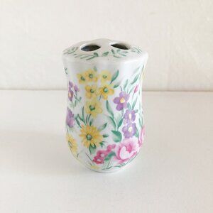 Vintage 80s Floral Chintz Ceramic Toothbrush Holder